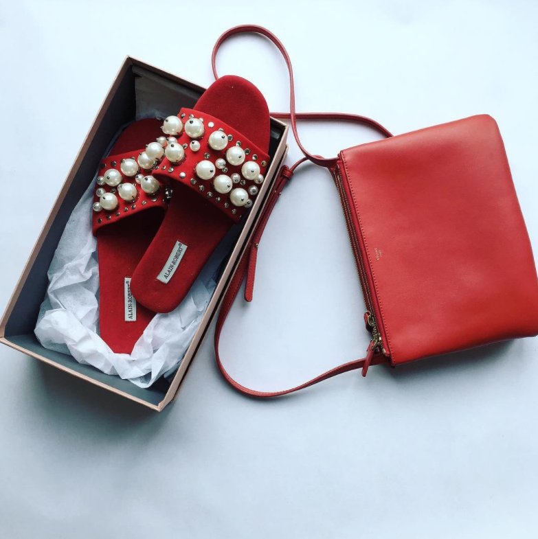 red pearl shoes