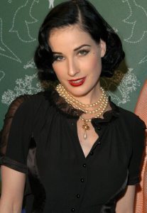 dita von teese wearing pearl earrings