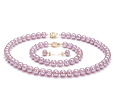 7.5-8mm AAA Quality Freshwater Cultured Pearl Set in Lavender