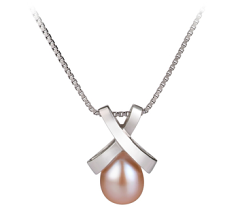 7-8mm AA Quality Freshwater Cultured Pearl Pendant in Empress Pink