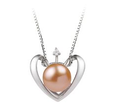 9-10mm AA Quality Freshwater Cultured Pearl Pendant in Heart Pink