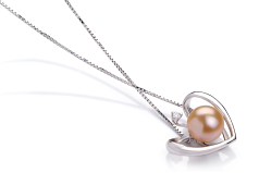 9-10mm AA Quality Freshwater Cultured Pearl Pendant in Heart Pink