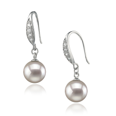 8-9mm AA Quality Japanese Akoya Cultured Pearl Earring Pair in Jacy White