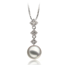 8-9mm AAA Quality Japanese Akoya Cultured Pearl Pendant in Rozene White