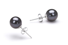 7-8mm AAAA Quality Freshwater Cultured Pearl Earring Pair in Black