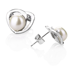 7-8mm AA Quality Freshwater Cultured Pearl Earring Pair in Katie Heart White