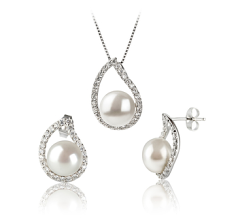 9-10mm AA Quality Freshwater Cultured Pearl Set in Isabella White