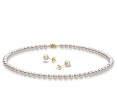 5-6mm AAA Quality Freshwater Cultured Pearl Set in Necklace and Earrings White