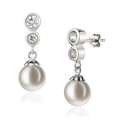 7-8mm AAAA Quality Freshwater Cultured Pearl Earring Pair in Colleen White