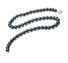 7-7.5mm AA Quality Japanese Akoya Cultured Pearl Necklace in Black