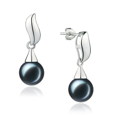 7-8mm AA Quality Japanese Akoya Cultured Pearl Earring Pair in Edith Black