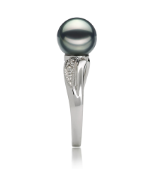 7-8mm AAA Quality Japanese Akoya Cultured Pearl Ring in Caroline Black