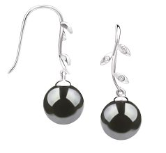 9-10mm AAA Quality Tahitian Cultured Pearl Earring Pair in Honora Black