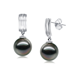 9-10mm AAA Quality Tahitian Cultured Pearl Earring Pair in Kiyam Black