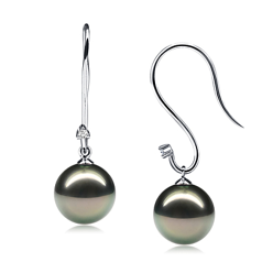 9-10mm AAA Quality Tahitian Cultured Pearl Earring Pair in Simplicity Dangle Black