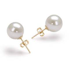 9-10mm AAAA Quality Freshwater Cultured Pearl Earring Pair in White