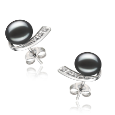 7-8mm AA Quality Freshwater Cultured Pearl Earring Pair in Claudia Black