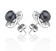 7-8mm AA Quality Freshwater Cultured Pearl Earring Pair in Katie Heart Black