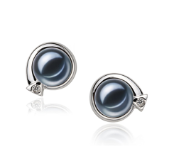 7-8mm AAAA Quality Freshwater Cultured Pearl Earring Pair in Angelina Black