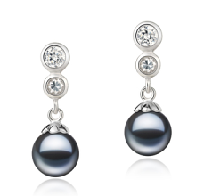 7-8mm AAAA Quality Freshwater Cultured Pearl Earring Pair in Colleen Black