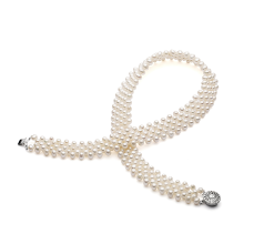 3-4mm AA Quality Freshwater Cultured Pearl Necklace in Five Row White