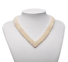 3-4mm AA Quality Freshwater Cultured Pearl Necklace in V-Neck White