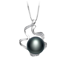 12-13mm AA Quality Freshwater Cultured Pearl Pendant in Oceane Black