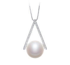 12-13mm AA Quality Freshwater Cultured Pearl Pendant in Triangle White