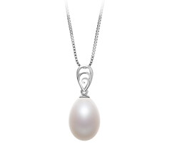 10-11mm AA - Drop Quality Freshwater Cultured Pearl Pendant in Fotina White