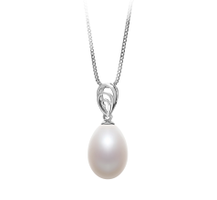 10-11mm AA - Drop Quality Freshwater Cultured Pearl Pendant in Fotina White