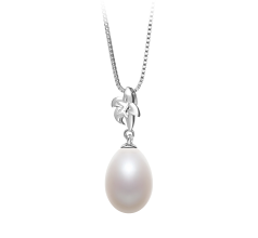 10-11mm AA - Drop Quality Freshwater Cultured Pearl Pendant in Vilde White