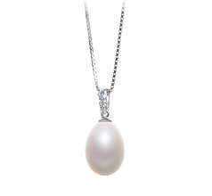 10-11mm AA - Drop Quality Freshwater Cultured Pearl Pendant in Salina White