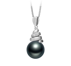 10-11mm AAA Quality Tahitian Cultured Pearl Pendant in Romola Black