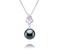 9-10mm AAA Quality Tahitian Cultured Pearl Pendant in Merina Black