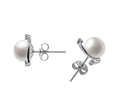 7-8mm AA Quality Freshwater Cultured Pearl Earring Pair in Selene White