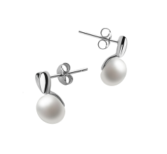 8-9mm AAA Quality Freshwater Cultured Pearl Earring Pair in Heart White
