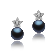 7-8mm AAAA Quality Freshwater Cultured Pearl Earring Pair in Star Black