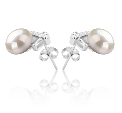 7-8mm AAA Quality Freshwater Cultured Pearl Earring Pair in Klarita White