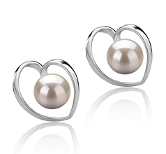 6-7mm AAAA Quality Freshwater Cultured Pearl Earring Pair in Winna-Heart White