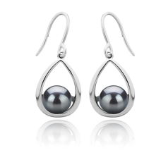 7-8mm AAAA Quality Freshwater Cultured Pearl Earring Pair in Marcia Black