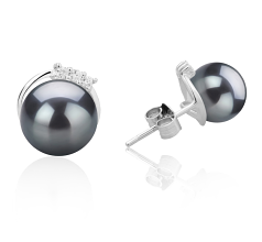 7-8mm AAAA Quality Freshwater Cultured Pearl Earring Pair in Leslie Black