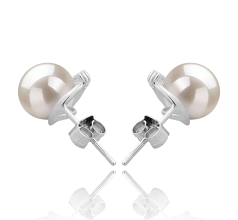 7-8mm AAAA Quality Freshwater Cultured Pearl Earring Pair in Leslie White