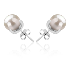 7-8mm AAAA Quality Freshwater Cultured Pearl Earring Pair in Britt White