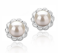 8-9mm AAAA Quality Freshwater Cultured Pearl Earring Pair in Bessie White