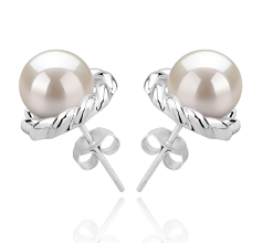 8-9mm AAAA Quality Freshwater Cultured Pearl Earring Pair in Bessie White