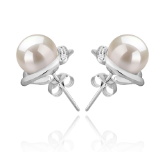 8-9mm AAAA Quality Freshwater Cultured Pearl Earring Pair in Alba White