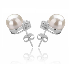 8-9mm AAAA Quality Freshwater Cultured Pearl Earring Pair in Evelyn White