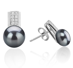 8-9mm AAA Quality Freshwater Cultured Pearl Earring Pair in Alina Black