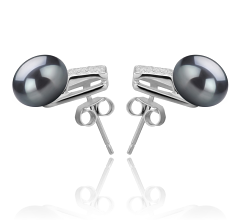 8-9mm AAA Quality Freshwater Cultured Pearl Earring Pair in Alina Black