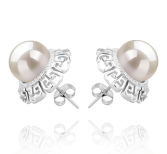 9-10mm AAAA Quality Freshwater Cultured Pearl Earring Pair in Leonie White